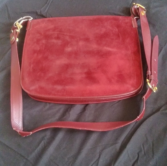 Les Must De Cartier Bordeaux leather suede gold cc monogram vintage bag purse - Picture 2 of 13